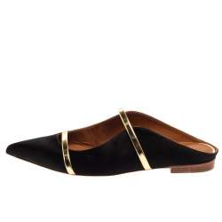 Pre Owned Malone Souliers Black Satin Maureen Mule Flats Size 39
