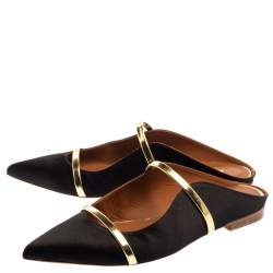 Pre Owned Malone Souliers Black Satin Maureen Mule Flats Size 39