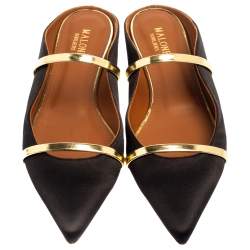 Pre Owned Malone Souliers Black Satin Maureen Mule Flats Size 39