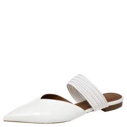 Pre Owned Malone Souliers White Croc Embossed Leather and Canvas Maisie mule Flats Size 40