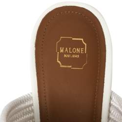 Pre Owned Malone Souliers White Croc Embossed Leather and Canvas Maisie mule Flats Size 40
