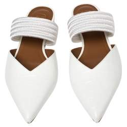 Pre Owned Malone Souliers White Croc Embossed Leather and Canvas Maisie mule Flats Size 40