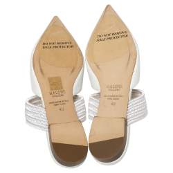 Pre Owned Malone Souliers White Croc Embossed Leather and Canvas Maisie mule Flats Size 40