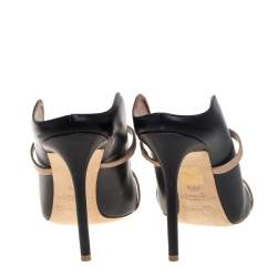 Pre Owned حذاء كعب عالي مالون سولييه جلد أسود / بيج مقاس 40.5