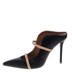 Pre Owned حذاء كعب عالي مالون سولييه جلد أسود / بيج مقاس 40.5