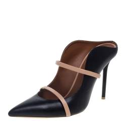 Pre Owned حذاء كعب عالي مالون سولييه جلد أسود / بيج مقاس 40.5