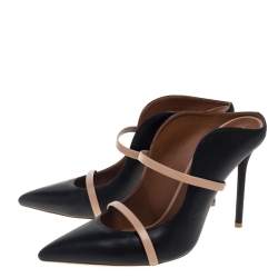 Pre Owned حذاء كعب عالي مالون سولييه جلد أسود / بيج مقاس 40.5