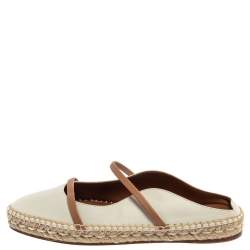 Pre Owned Malone Souliers White/Beige Leather Sienna Flat Espadrille Mules Size 39