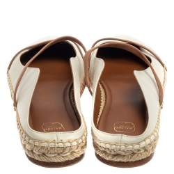Pre Owned Malone Souliers White/Beige Leather Sienna Flat Espadrille Mules Size 39