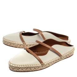 Pre Owned Malone Souliers White/Beige Leather Sienna Flat Espadrille Mules Size 39