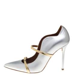 مملوكة مسبقًا حذاء كعب عالى مالون سولييه مقدمة مدببة مارين جلد ذهبى / فضى مقاس 39.5