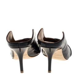 Pre Owned Malone Souliers Black Croc Embossed Leather Maureen Pointed Toe Mules Size 38