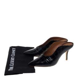Pre Owned Malone Souliers Black Croc Embossed Leather Maureen Pointed Toe Mules Size 38