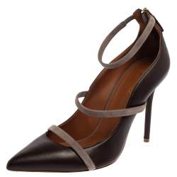 مملوكة مسبقًا حذاء كعب عالي مالون سولييه جلد وسويدي روبين رصاصي/بني بحزام للكاحل مقاس 39