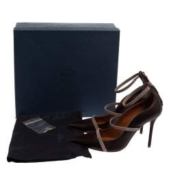 مملوكة مسبقًا حذاء كعب عالي مالون سولييه جلد وسويدي روبين رصاصي/بني بحزام للكاحل مقاس 39