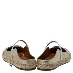 Pre Owned Malone Souliers Metallic Gold/Silver Leather Sienna Flat Espadrille Mules Size 36