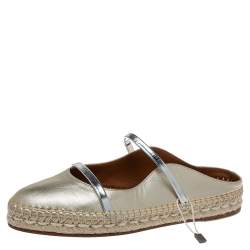 Pre Owned Malone Souliers Metallic Gold/Silver Leather Sienna Flat Espadrille Mules Size 36