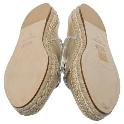 Pre Owned Malone Souliers Metallic Gold/Silver Leather Sienna Flat Espadrille Mules Size 36