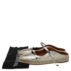 Pre Owned Malone Souliers Metallic Gold/Silver Leather Sienna Flat Espadrille Mules Size 36