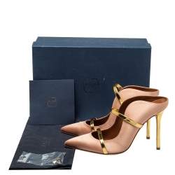 Pre Owned Malone Souliers Blush Gold Satin And Leather Maureen Sandals Size 38