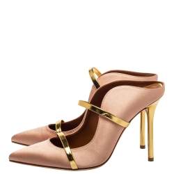 Pre Owned Malone Souliers Blush Gold Satin And Leather Maureen Sandals Size 38
