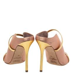 Pre Owned Malone Souliers Blush Gold Satin And Leather Maureen Sandals Size 38