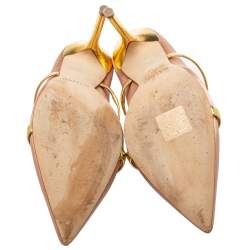 Pre Owned Malone Souliers Blush Gold Satin And Leather Maureen Sandals Size 38