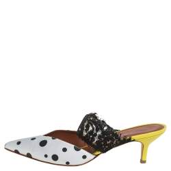 مملوكة مسبقًا Malone Souliers x Emanuel Ungaro White/Black Polka Dot Satin And Lace Maisie Pointed Toe Mules Size 40.5