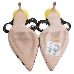 مملوكة مسبقًا Malone Souliers x Emanuel Ungaro White/Black Polka Dot Satin And Lace Maisie Pointed Toe Mules Size 40.5