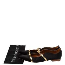Pre Owned Malone Souliers Black Satin Maureen Pointed Toe Ballet Flats Size 37.5