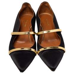 Pre Owned Malone Souliers Black Satin Maureen Pointed Toe Ballet Flats Size 37.5
