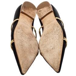 Pre Owned Malone Souliers Black Satin Maureen Pointed Toe Ballet Flats Size 37.5