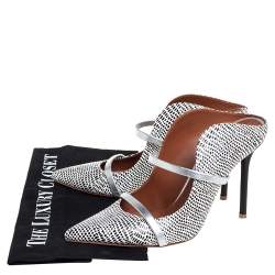 Pre Owned Malone Souliers Monochrome Printed Python Maureen Pointed Toe Mules Size 38.5