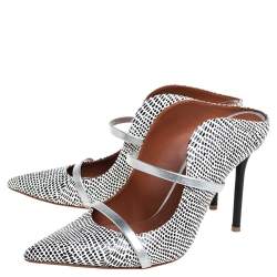 Pre Owned Malone Souliers Monochrome Printed Python Maureen Pointed Toe Mules Size 38.5