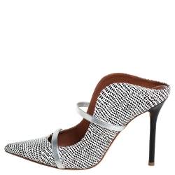 Pre Owned Malone Souliers Monochrome Printed Python Maureen Pointed Toe Mules Size 38.5