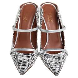 Pre Owned Malone Souliers Monochrome Printed Python Maureen Pointed Toe Mules Size 38.5