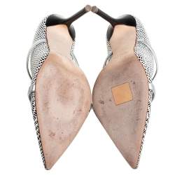 Pre Owned Malone Souliers Monochrome Printed Python Maureen Pointed Toe Mules Size 38.5