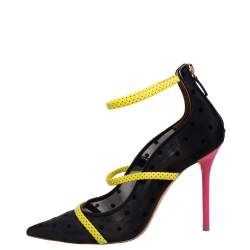Pre Owned Malone Souliers Black/Yellow Polka Dot Mesh Robyn Pointed Toe Pumps Size 39