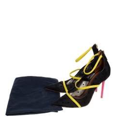 Pre Owned Malone Souliers Black/Yellow Polka Dot Mesh Robyn Pointed Toe Pumps Size 39