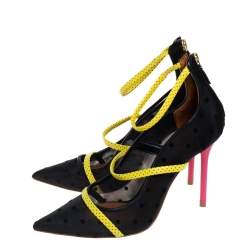 Pre Owned Malone Souliers Black/Yellow Polka Dot Mesh Robyn Pointed Toe Pumps Size 39