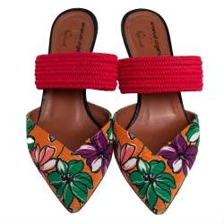 Pre Owned Malone Souliers Multicolor Floral Fabric Mules Sandals Size 38.5