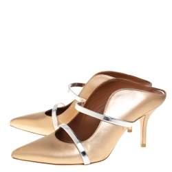 Pre Owned Malone Souliers Metallic Gold Leather Maureen Mule Pumps Size 38.5