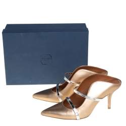 Pre Owned Malone Souliers Metallic Gold Leather Maureen Mule Pumps Size 38.5