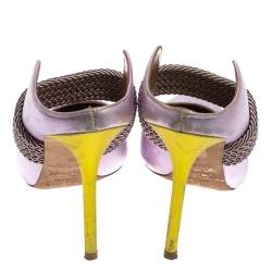 Pre Owned Malone Souliers by Roy Luwolt Metallic Purple Leather Mara Pointed Toe Mules Size 38