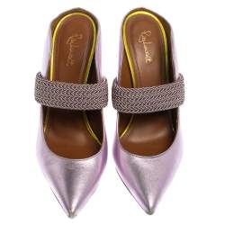 Pre Owned Malone Souliers by Roy Luwolt Metallic Purple Leather Mara Pointed Toe Mules Size 38