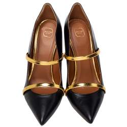 Pre Owned Malone Souliers Black/ Gold Patent And Leather Maureen Pumps Size 39