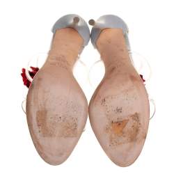 مملوكة مسبقًا Malone Souliers Grey Leather And PVC Rose Embellishment  Ankle Strap Sandals Size 39