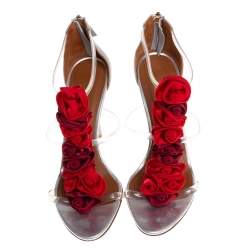 مملوكة مسبقًا Malone Souliers Grey Leather And PVC Rose Embellishment  Ankle Strap Sandals Size 39