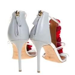 مملوكة مسبقًا Malone Souliers Grey Leather And PVC Rose Embellishment  Ankle Strap Sandals Size 39