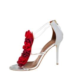 مملوكة مسبقًا Malone Souliers Grey Leather And PVC Rose Embellishment  Ankle Strap Sandals Size 39